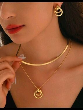 Gold Knot Necklace Earrings Set Women Jewelry